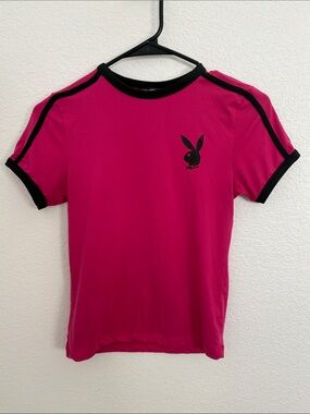 PLAYBOY Hot Pink Tee with Black Trim